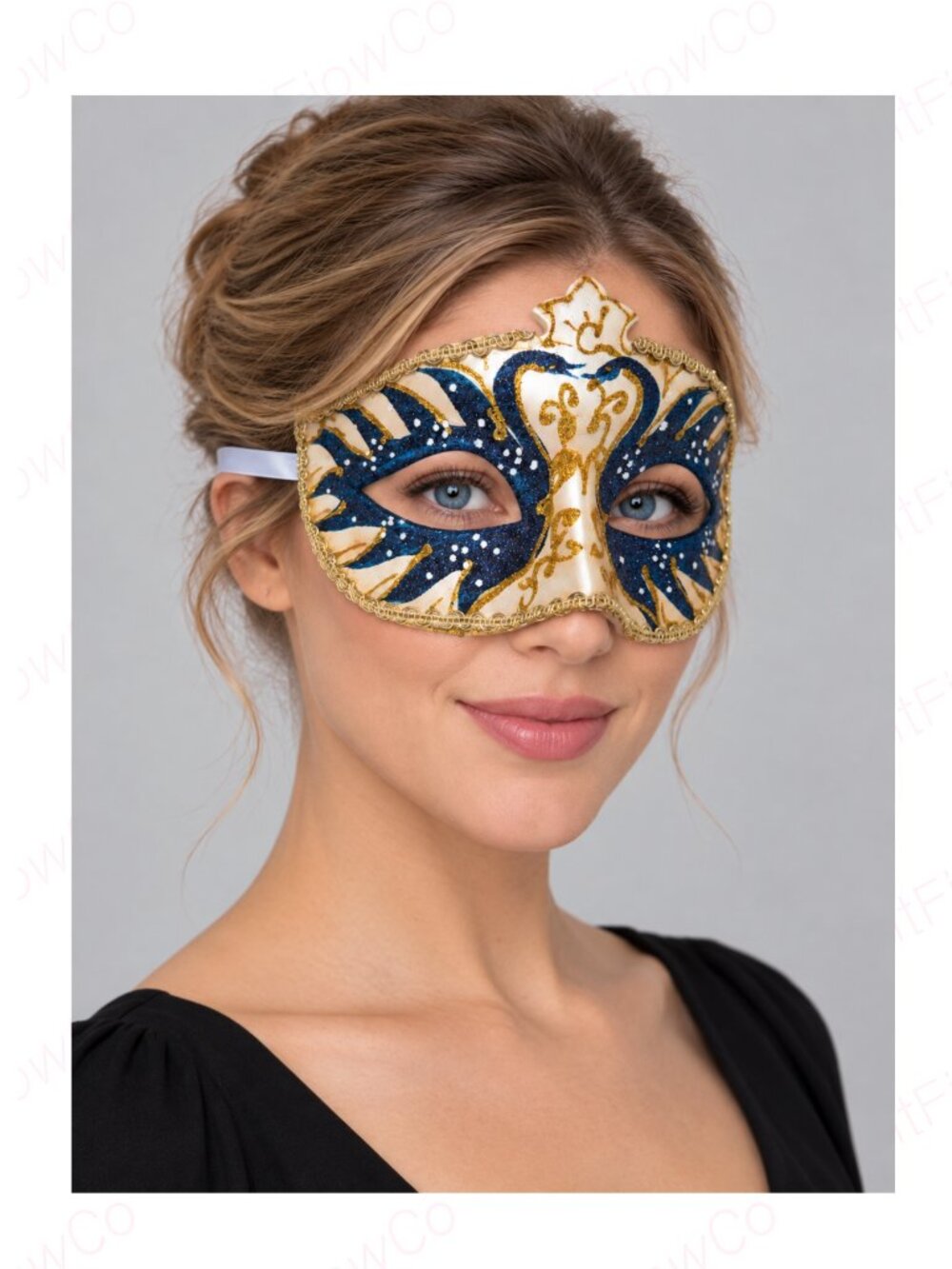 Venetian Style Blue Gold Glitter Masquerade Mask